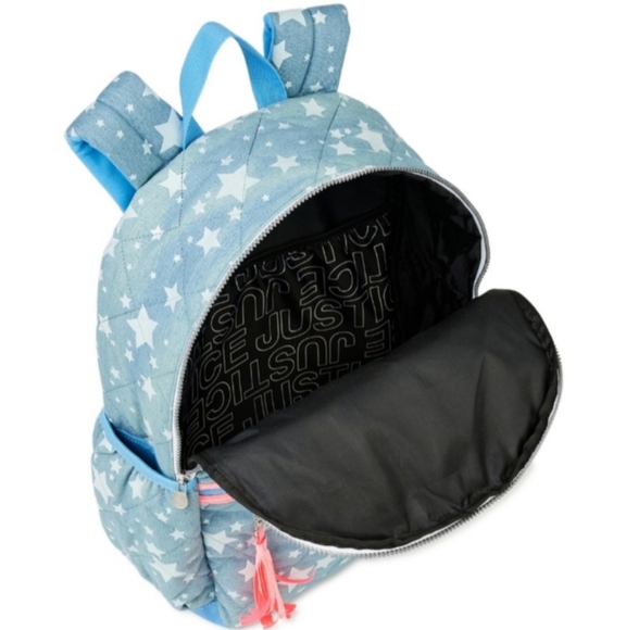 Justice Denim Blue Stars Book Bag Backpack - Picture 2 of 4